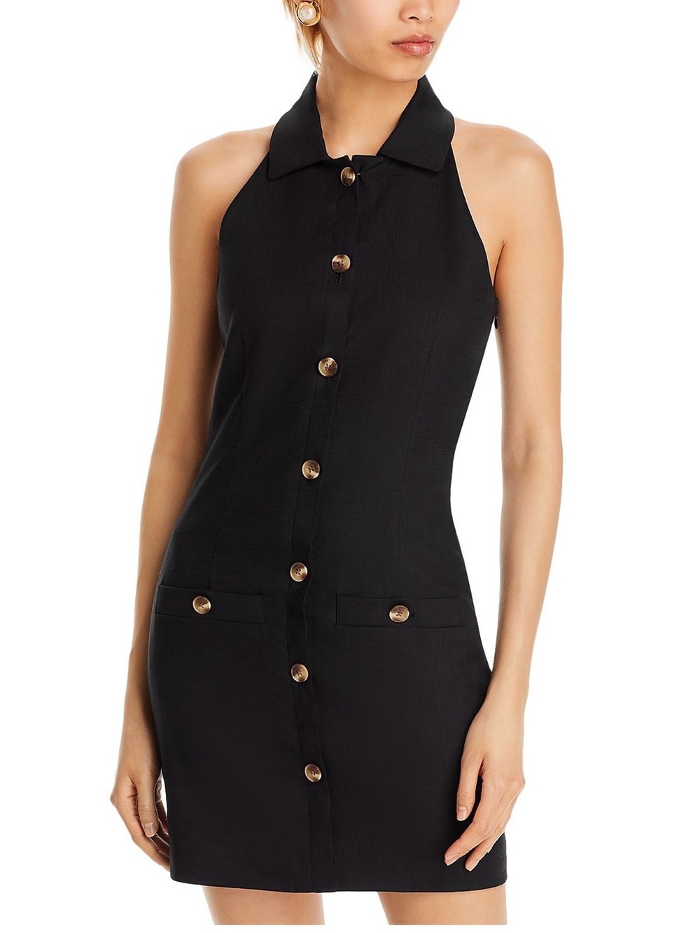 Veronica Beard Roxanne Linen Blend Halter Button Front Dress Black Size 10 LNWOT
